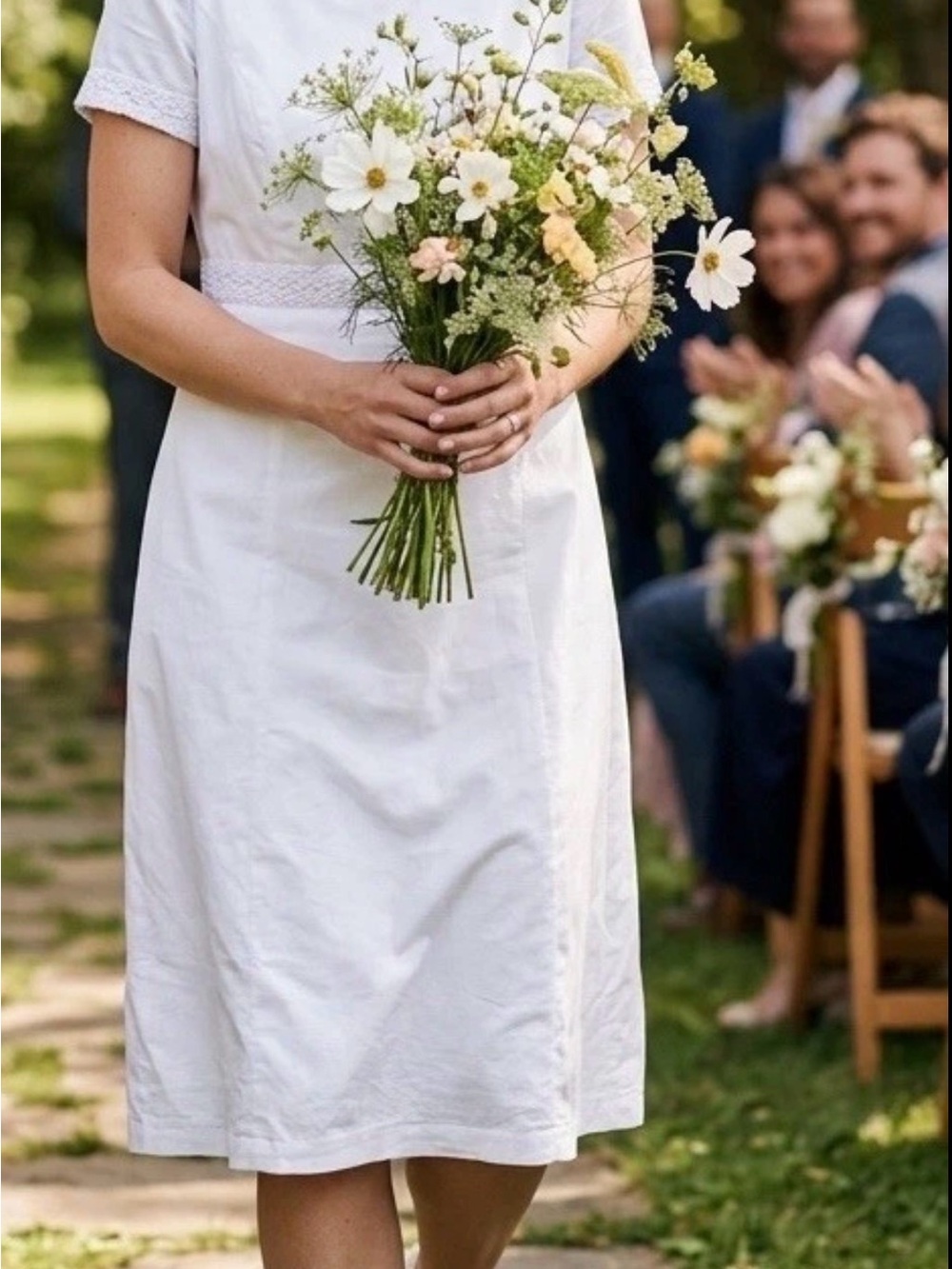 Classic White Short-Sleeve Wedding Dress with Lace Trim